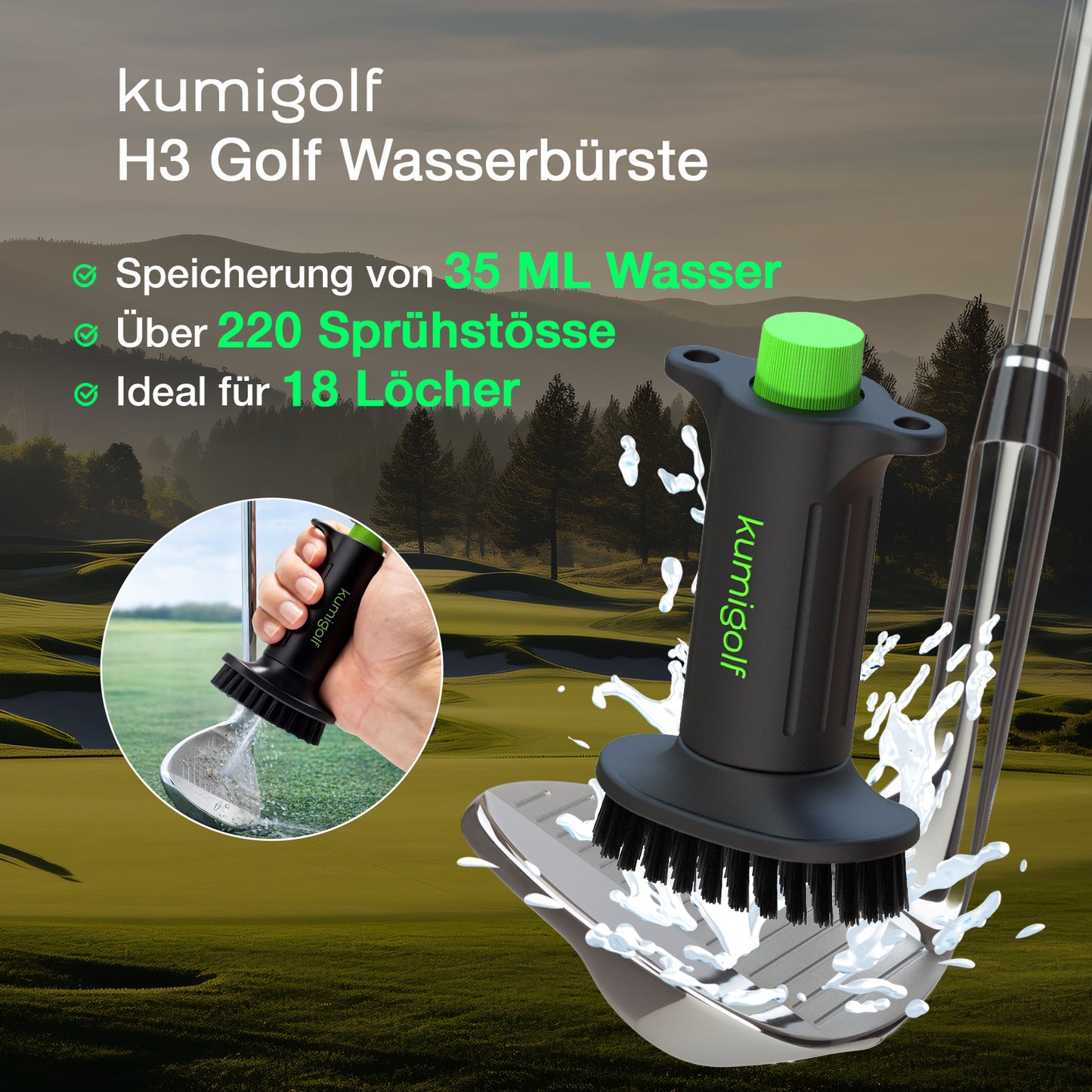 H3 Golf Wasserbürste Schwarz/Grün