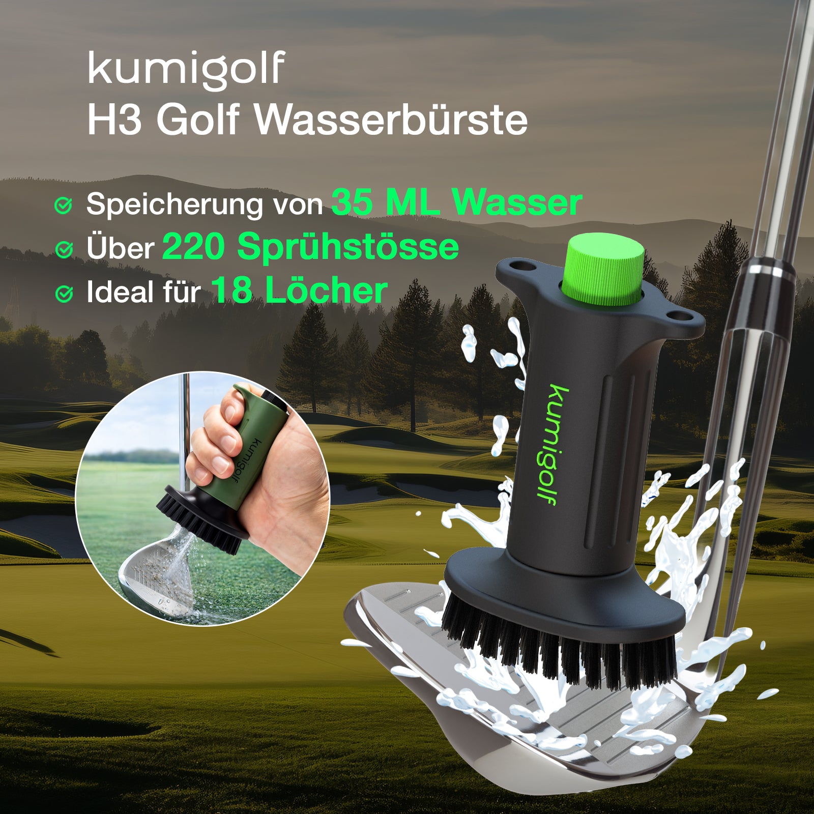 H3 Golf Wasserbürste Grün/Schwarz
